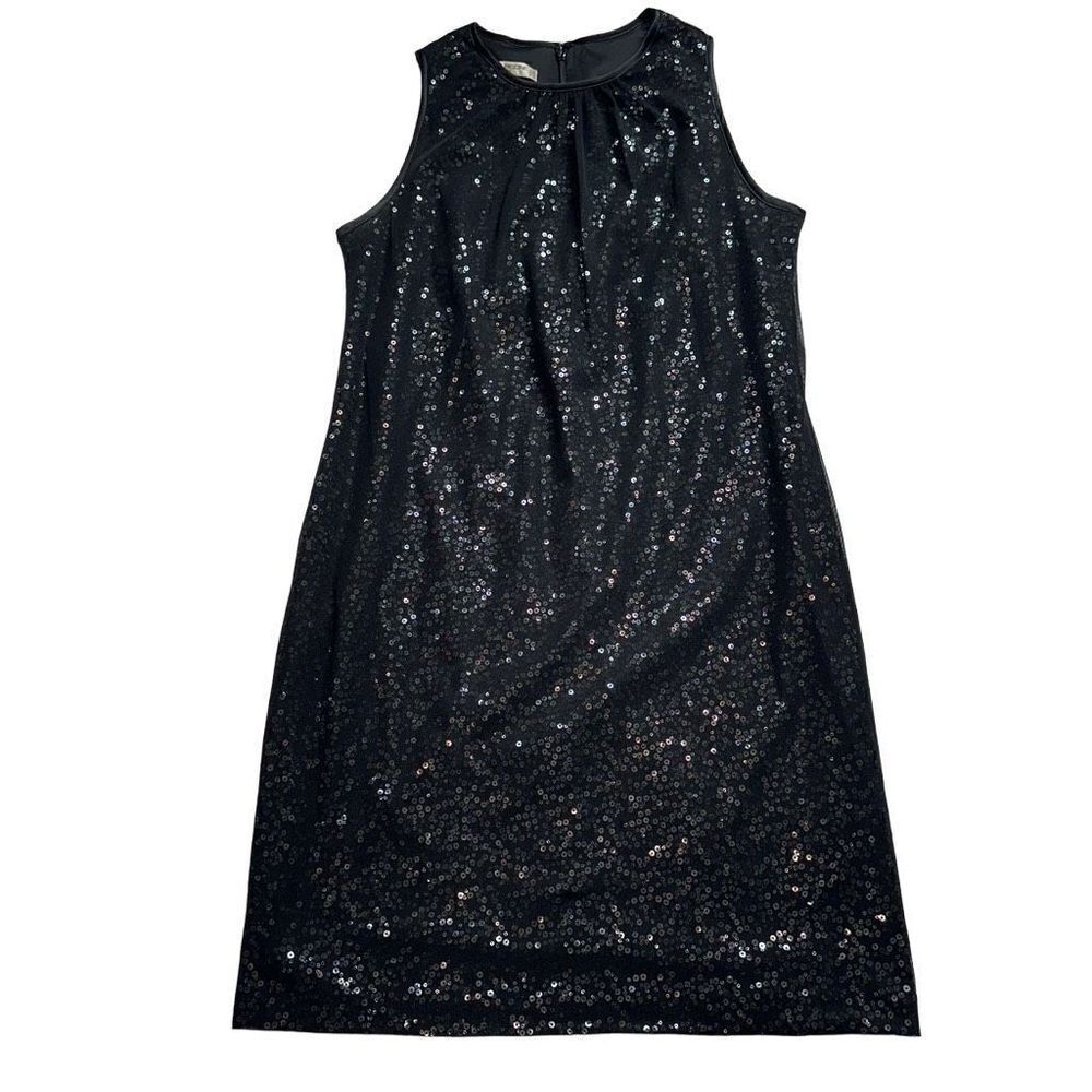 Evan Picone Womens Black Sheer Layered Sequin Cocktail Dress Size 14 Sleeveless‎